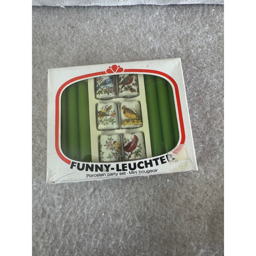 Vintage Funny Design W Germany Porcelain Bird Mini Candle Holder Set Green 40555